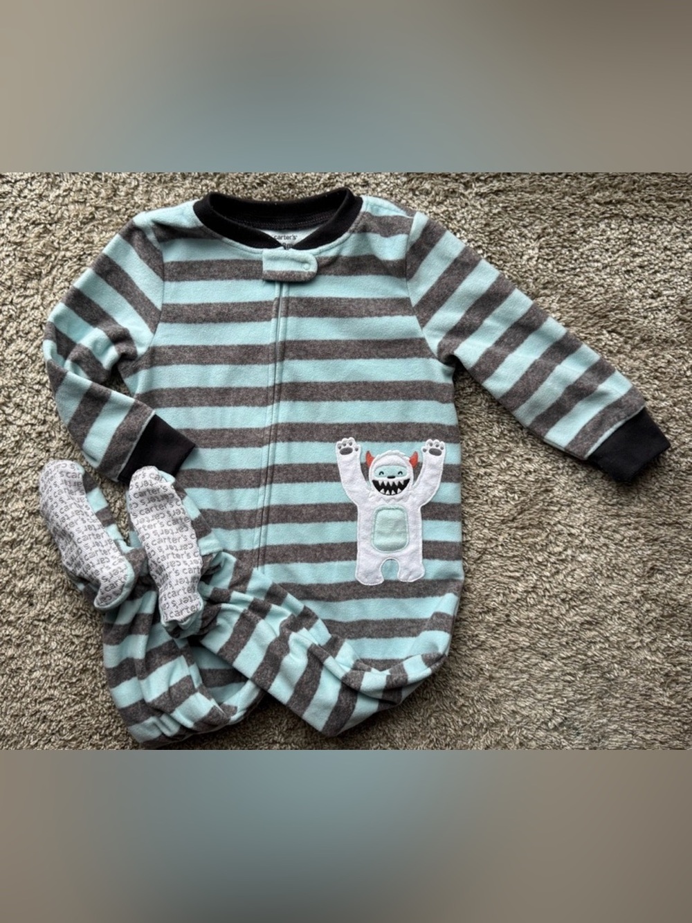 Carter’s 18M Yeti Striped Fleece Footed Pajamas